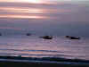 Fishing boats on the river in the early morning.